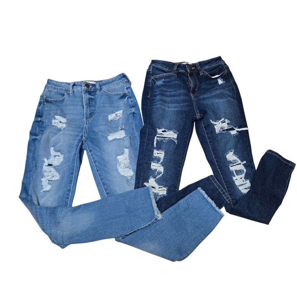 SO High Rise Distressed Skinny Jeans Size 5/27 Light Dark Wash Lot Of 2